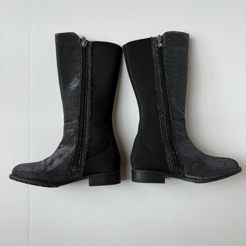 Stuart Weitzman Kids Shimmer Riding Boots Size 10 | Silver Stretch Panel - Picture 6 of 9